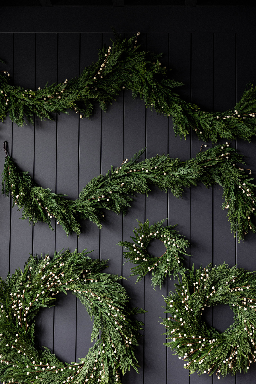 Luxe B Co - Wholesale Wreath - White Plum Berry Norfolk Cypress Real Touch Wreath - 14"4