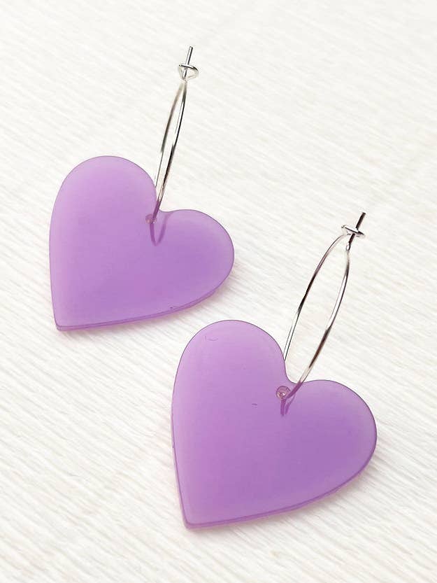 Silver Plated Lilac Heart Hoop Earrings for wholesale by Aloë Earrings