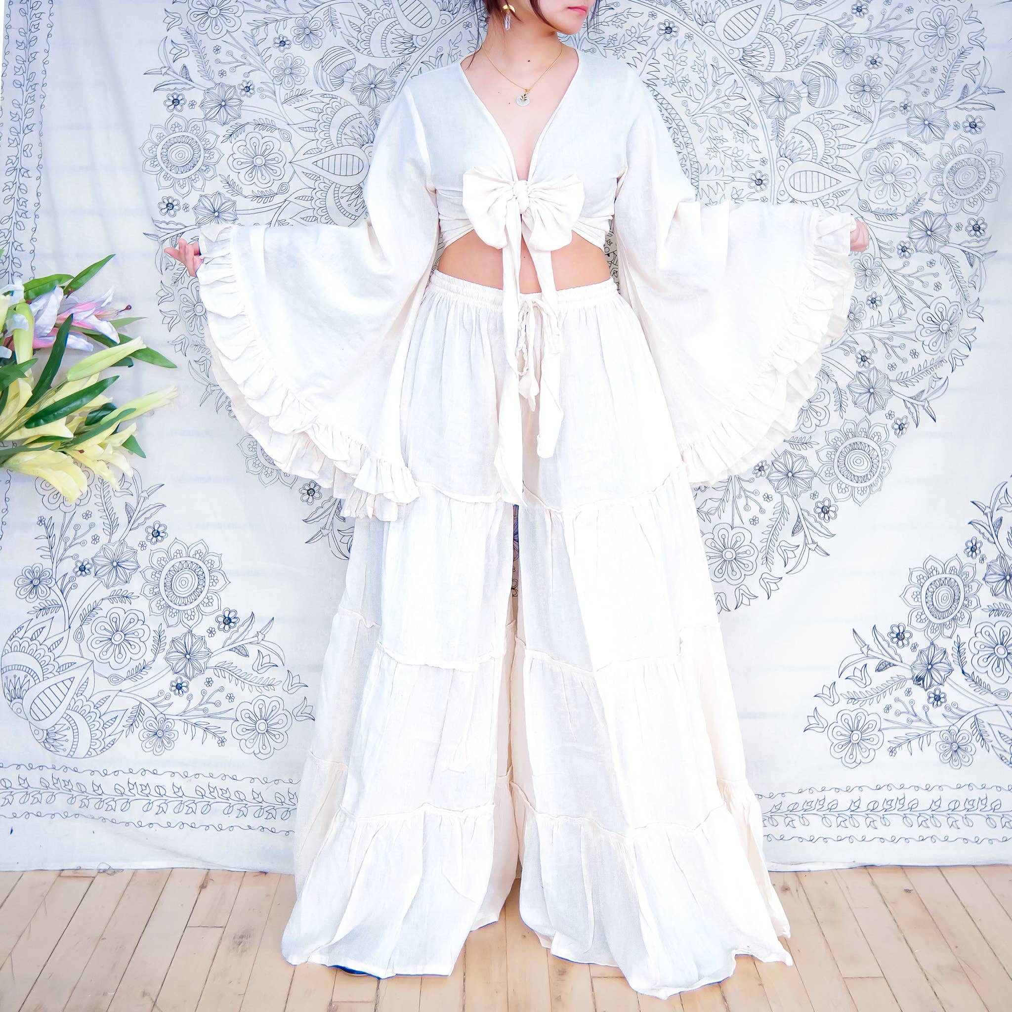 Karma Nepal Crafts - Wholesale Top & Pant Set (NOT Loungewear) - Women's - Cotton Flowy Tiered Pant with Ruffle Sleeve Set14