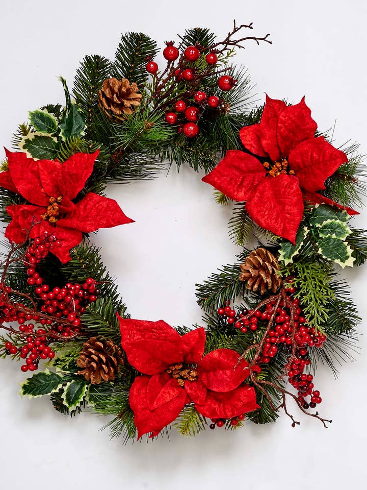 18" Spruce Poinsettia Berry Wreath Mail Box for wholesale by WORTH IMPORTS