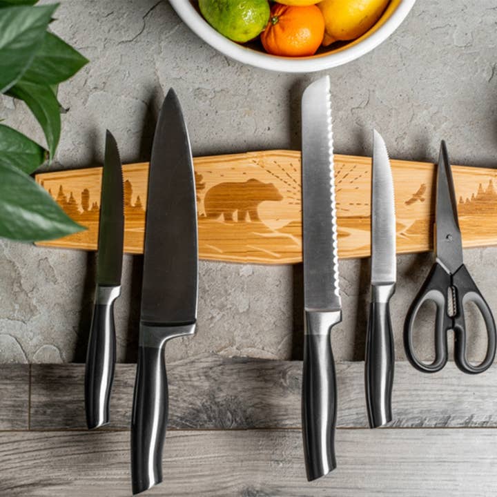 Rudderr, LLC/MintBucket - Wholesale Knife Storage - 16" Premium Magnetic Engraved Knife Holder for Wall - Bear8
