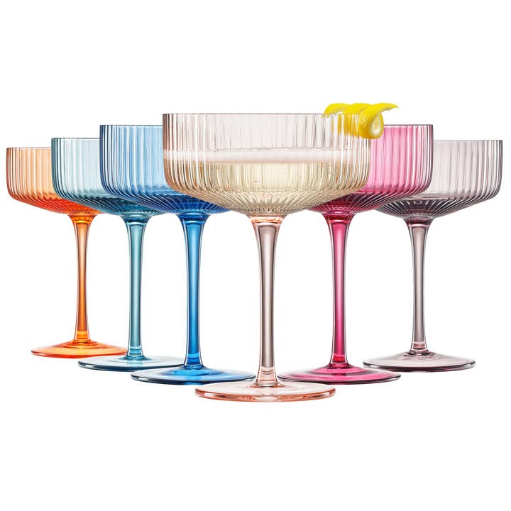 The Wine Savant / Khen Glassware – wholesale Cocktail-/likörglas – Räfflade Vintage Art Deco Coupeglas | 10 OZ Glas, 6-Set