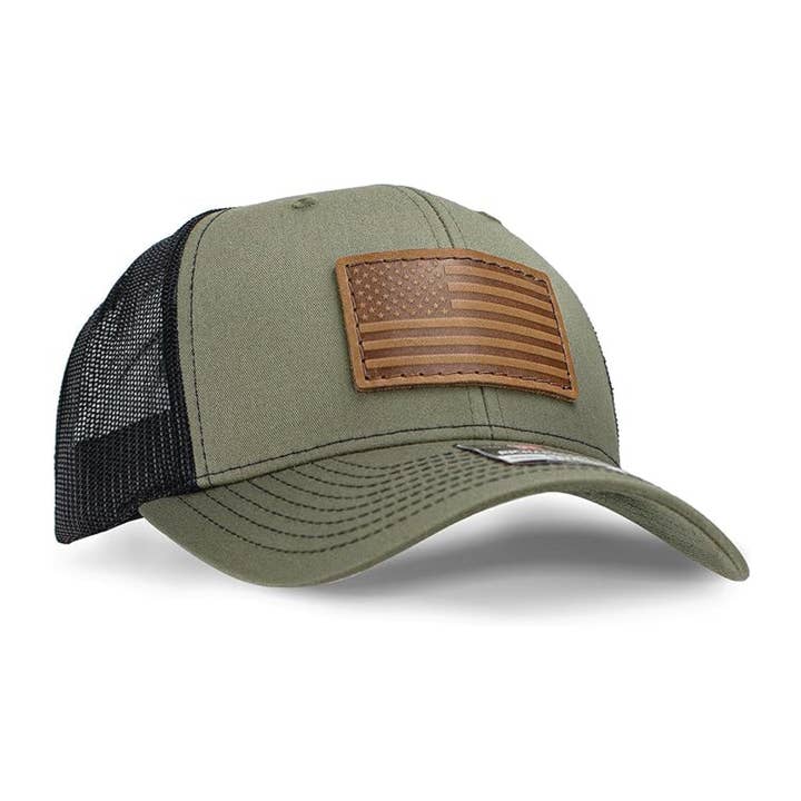 Oowee Products - Wholesale Trucker Hat - Unisex - American Flag Leather Patch Hat - Richarson 112 Trucker 2