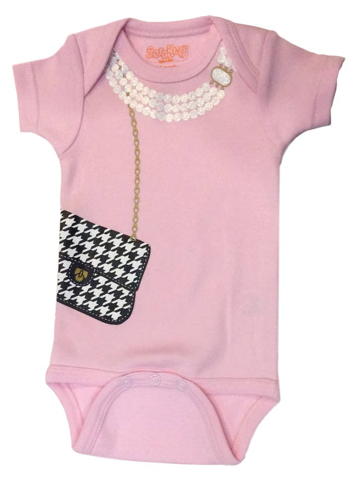 Sara Kety Baby & Kids - Wholesale Bodysuit (Non-Footed) - Baby - Houndstooth Bag Onesie - Pink