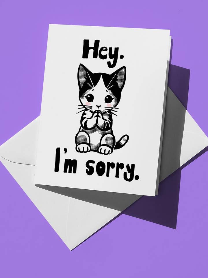 "Hey. I'm sorry." Kitten Apology Card for wholesale by semiserious studio