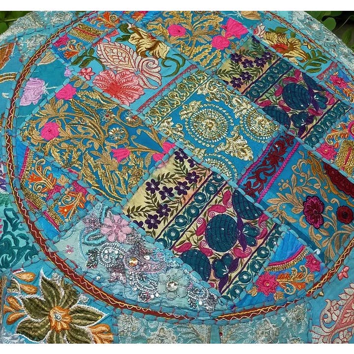 Turquoise Indian Handmade Round Meditation Pillow Boho Floor Cushions for wholesale on Faire1