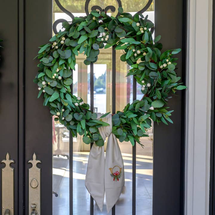 Arte Italica & Crown Linen Designs - Wholesale Wreath - Holiday Horn with Bow Velvet Sash - New2