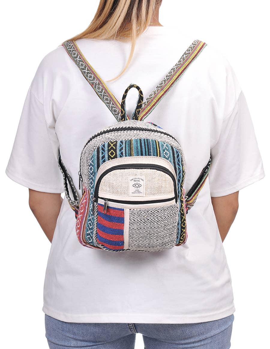 The Collection Royal / Royal Handicrafts - Vendita all'ingrosso Zaino - Donna - Zaino da giorno Mini Hippie Boho in cotone patchwork in canapa1