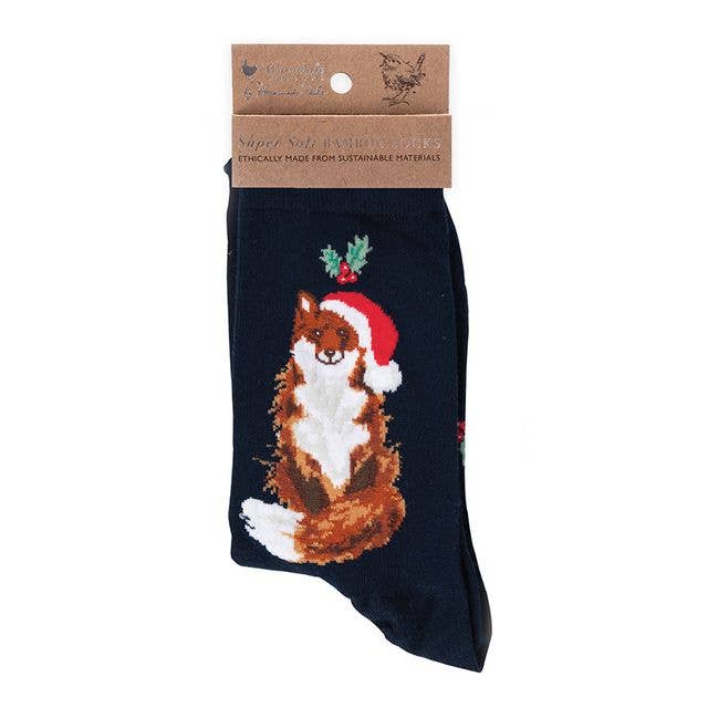 Wrendale Designs - Wholesale Socks - Women's - Christmas Sock - Festive Fox - Navy0