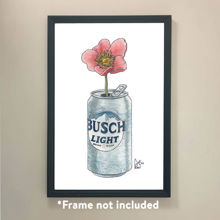 North Dakota Wild Prairie Rose in Busch light Art Print for wholesale by Lee McGuire Art