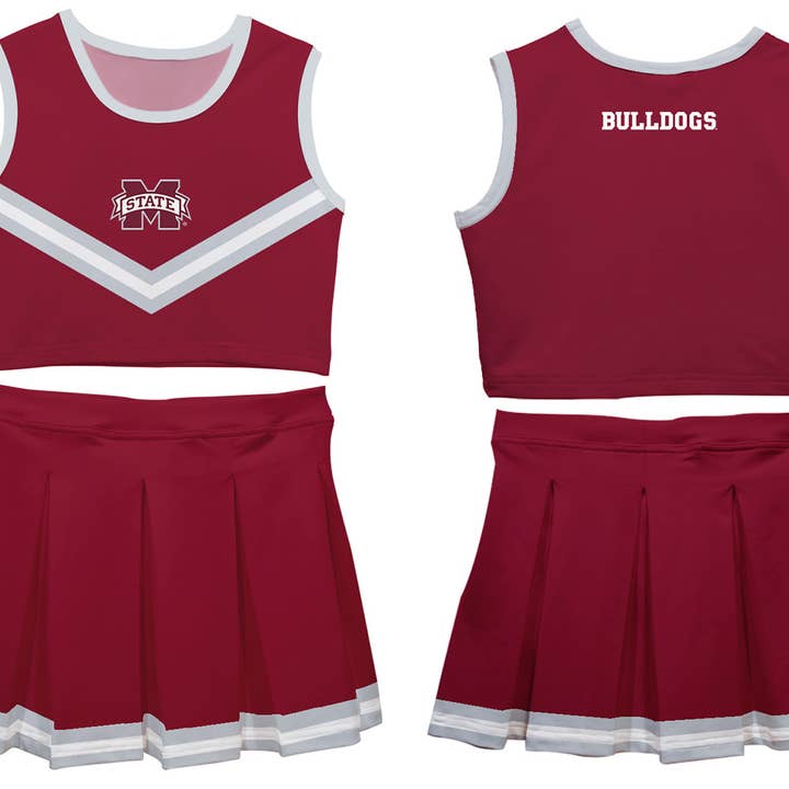 Vive La Fete - Wholesale Top & Skirt Set - Kids - Mississippi State Bulldogs Maroon Sleeveless Cheerleader Set