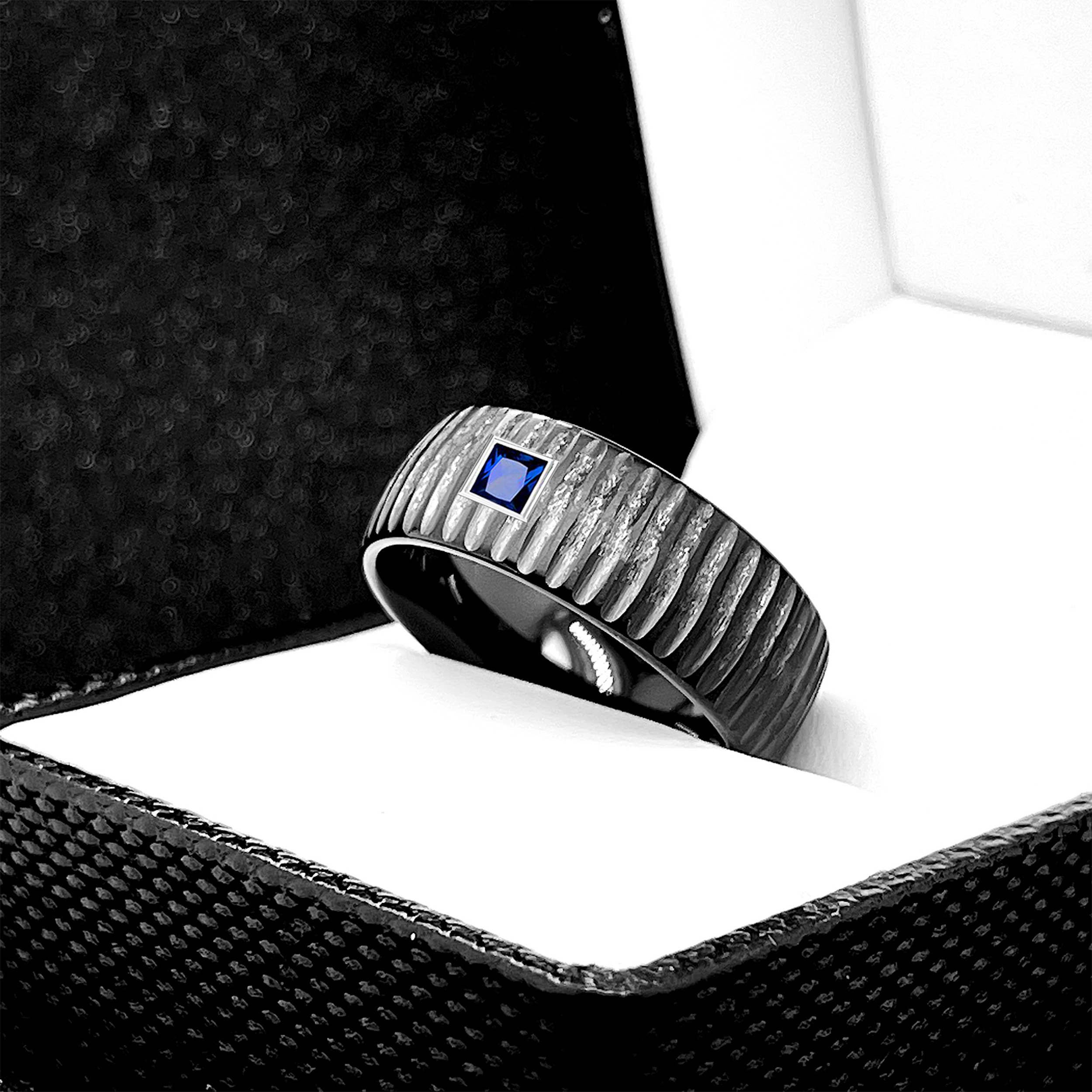 rings paradise – wholesale Jewellery – Men's – Aquamarine Black Hammered Tungsten Mens Wedding Ring9