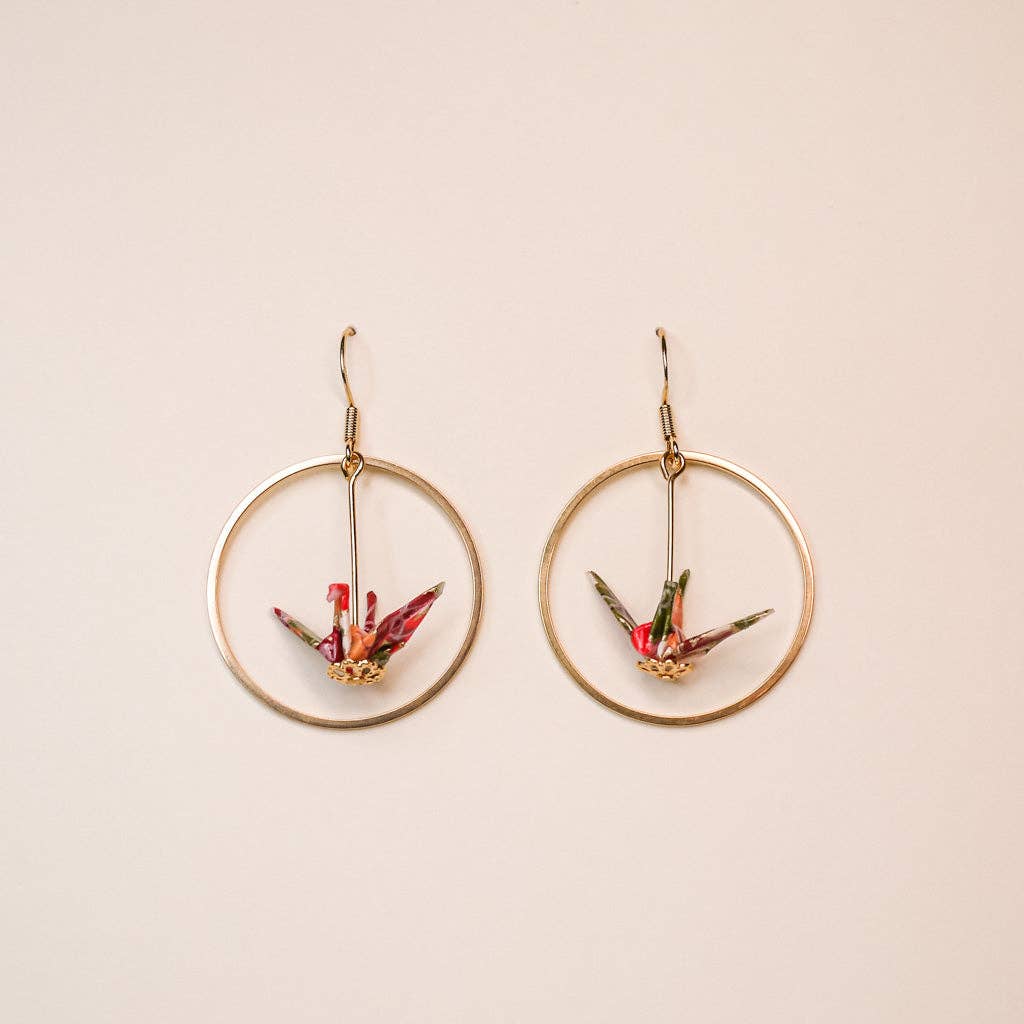 Kamyi.Art Origami Designs - Wholesale Dangle Earrings - Small Crane and Hoop Earrings in Gold6