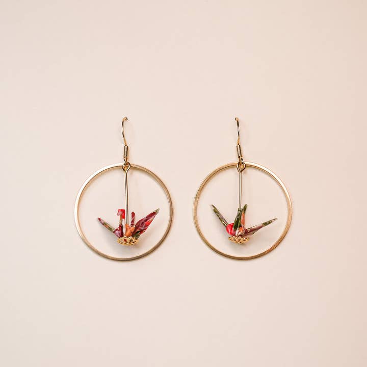 Kamyi.Art Origami Designs - Wholesale Dangle Earrings - Small Crane and Hoop Earrings in Gold6
