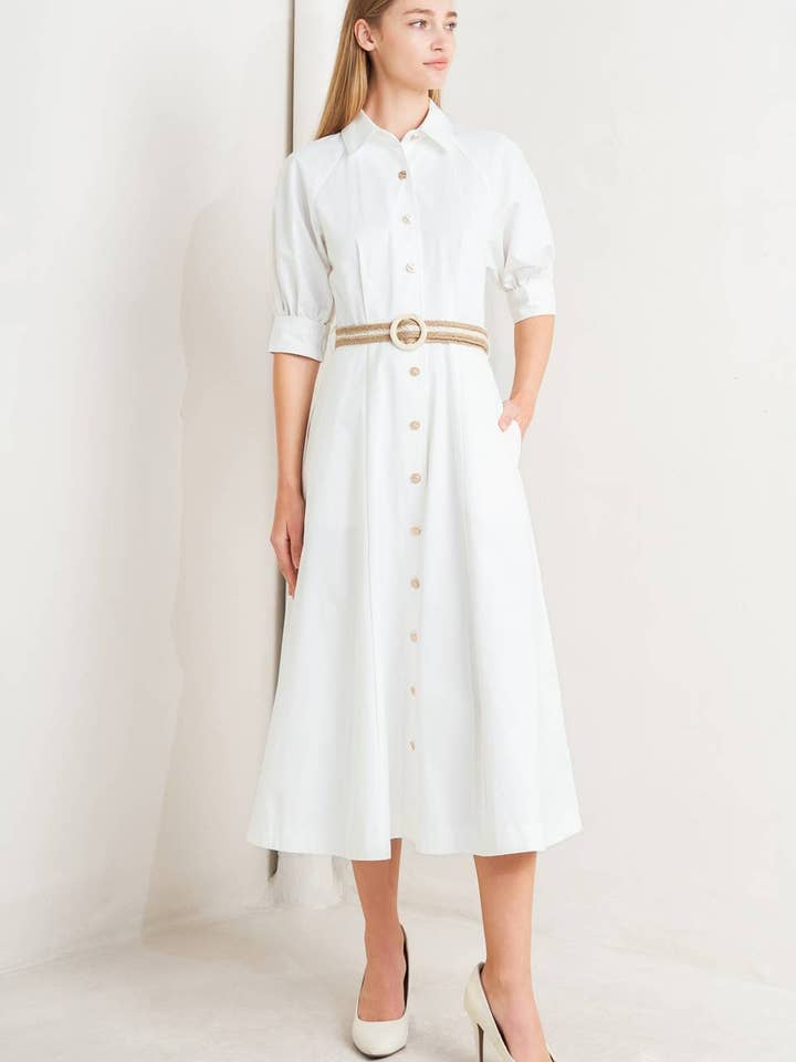 A solid woven midi dress - FD1944 for wholesale by FLYING TOMATO