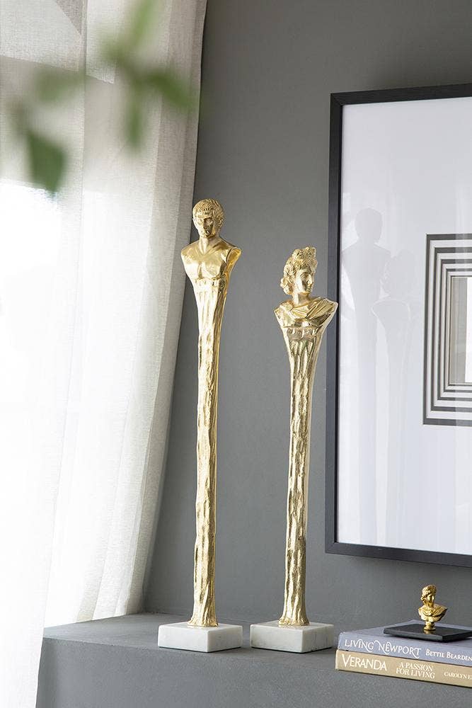 A&B Home Group Inc. - Wholesale Decorative Figurine - 5.5x5.5x32" Elongated Gold Roman Statue on White Marble Base4