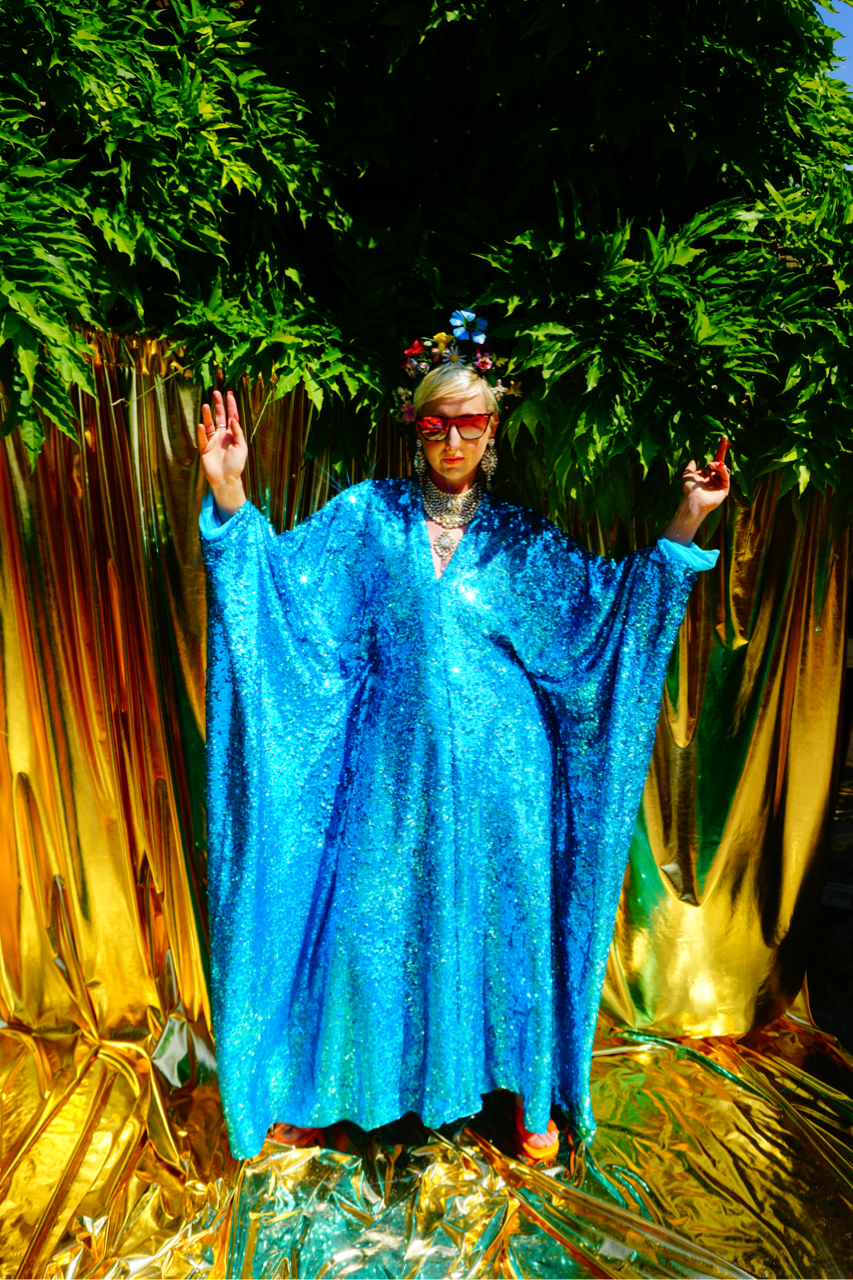 Fumbalinas – wholesale Kaftan – Women's – Turquoise Holographic Sequin Maxi Kaftan Gown / Kimono Robe15