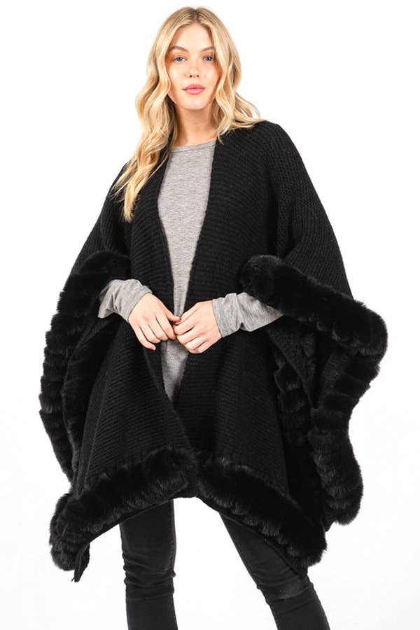 Artini Accessories – wholesale Cape – Women's – Faux Fur Trim Winter Cape Cardigan0