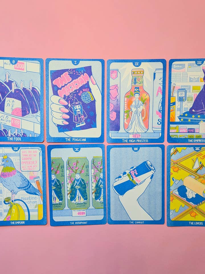 Set di cartoline Tarocchi Cornerstore - 8 cartoline Risograph 13x18 cm per la vendita all'ingrosso da parte di Christina Hu