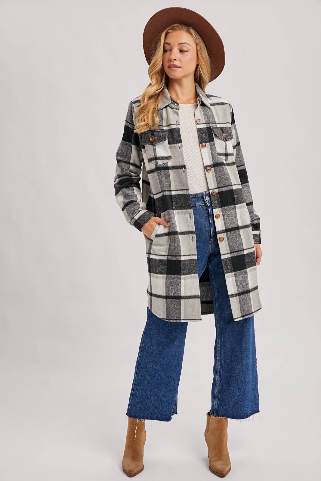 Bluivy – Engroshandel Skjortejakke/shacket – til kvinder – FLANNEL PLAID LANGLINE SHACKET29