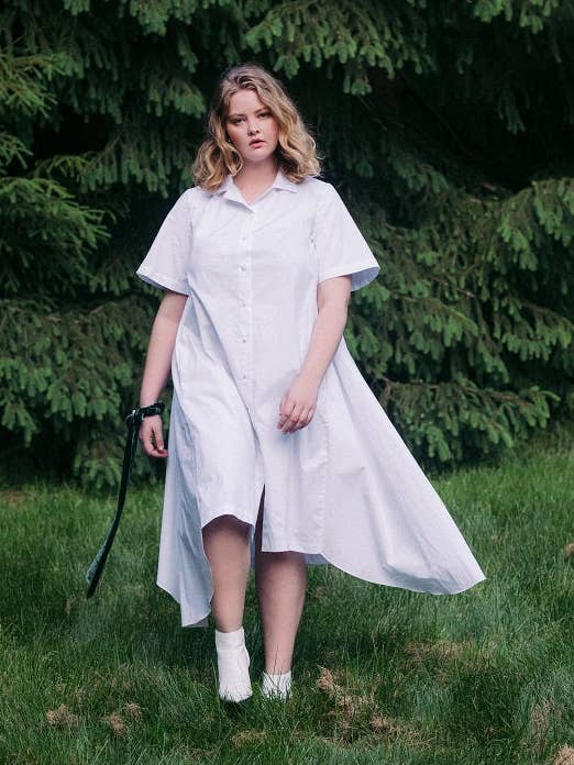 Amie Silk Poplin Short-Sleeve Shirtdress in White for wholesale by Jasmine Chong