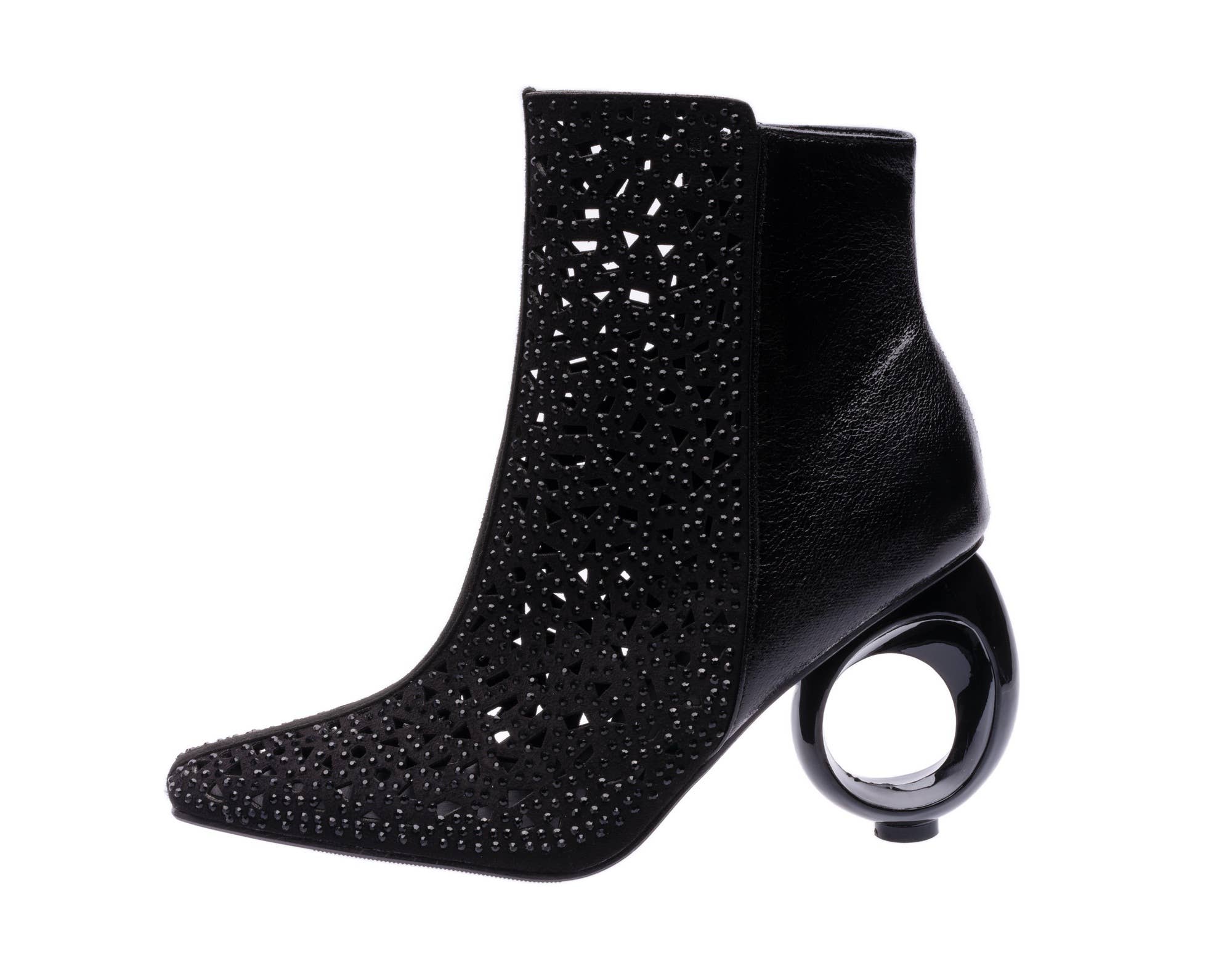 LADY COUTURE - Vente Bottines – femme - Bottines métalliques à talon rond ajourées et ornées de strass0