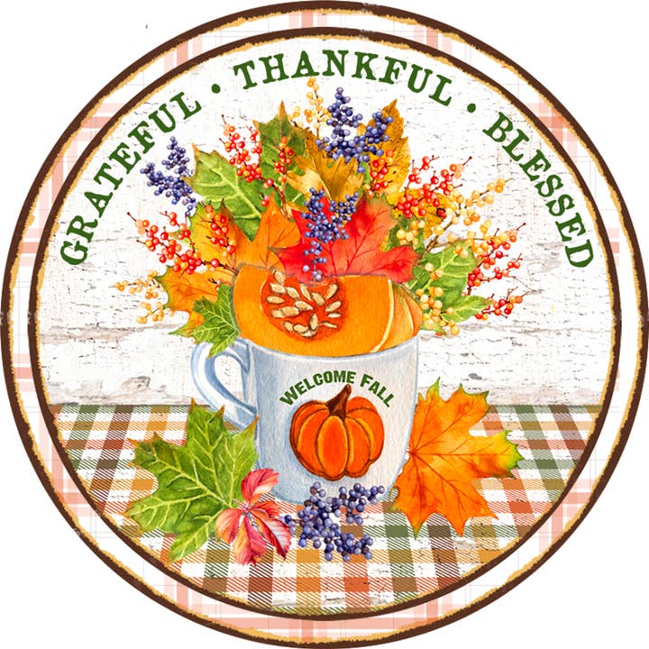 DecoExchange - Venta al por mayor Letreros - Signo de corona, Grateful Thankful Blessed, letrero de otoño, redondo