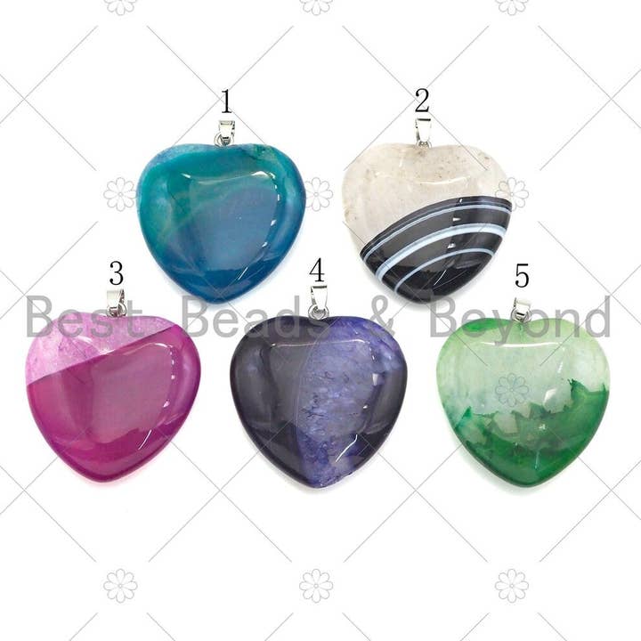 High Quality Natural Druzy Agate Heart Pendant, Blue/Whtie Black/Hot Pink/Purple/Green Necklace Agate Pendant,40mm,Sku#YK18 for wholesale by BestBeads&Beyond