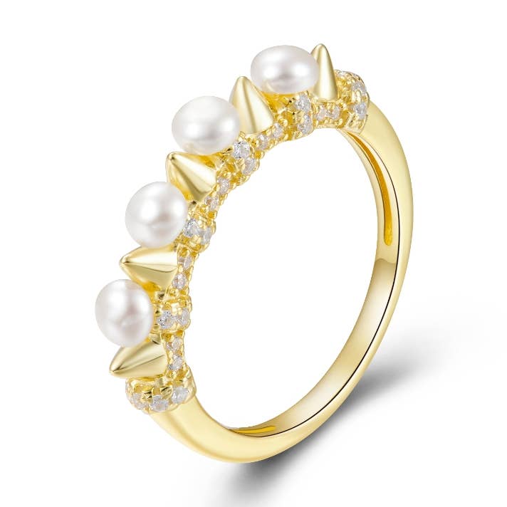 Zirkonia ring - parel - 10 - verguld zilver voor wholesale door Buganto