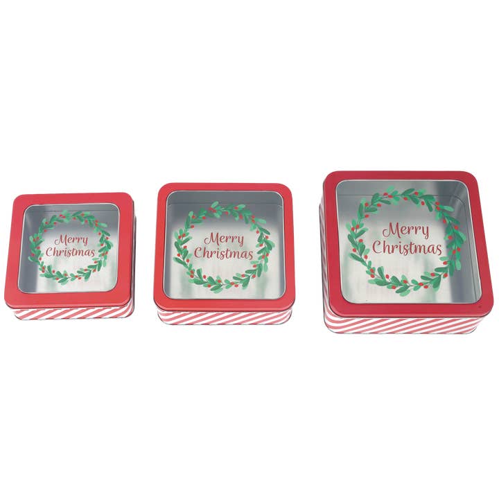 DAHO - Wholesale Biscuit jar - DaHo Christmas Square Cookie Tin Container with Window 3ASST6