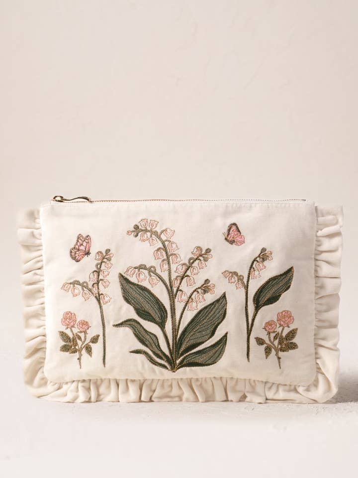 Lily of the Valley Frill Pouch for wholesale by Elizabeth Scarlett Ltd