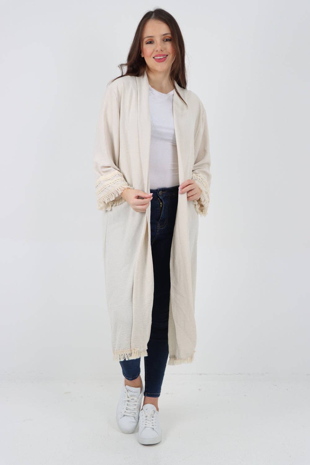 Miss Bold - Vente Cardigan – femme - Cardigan long à manches longues avec franges, ouverture devant, Made in Italy0