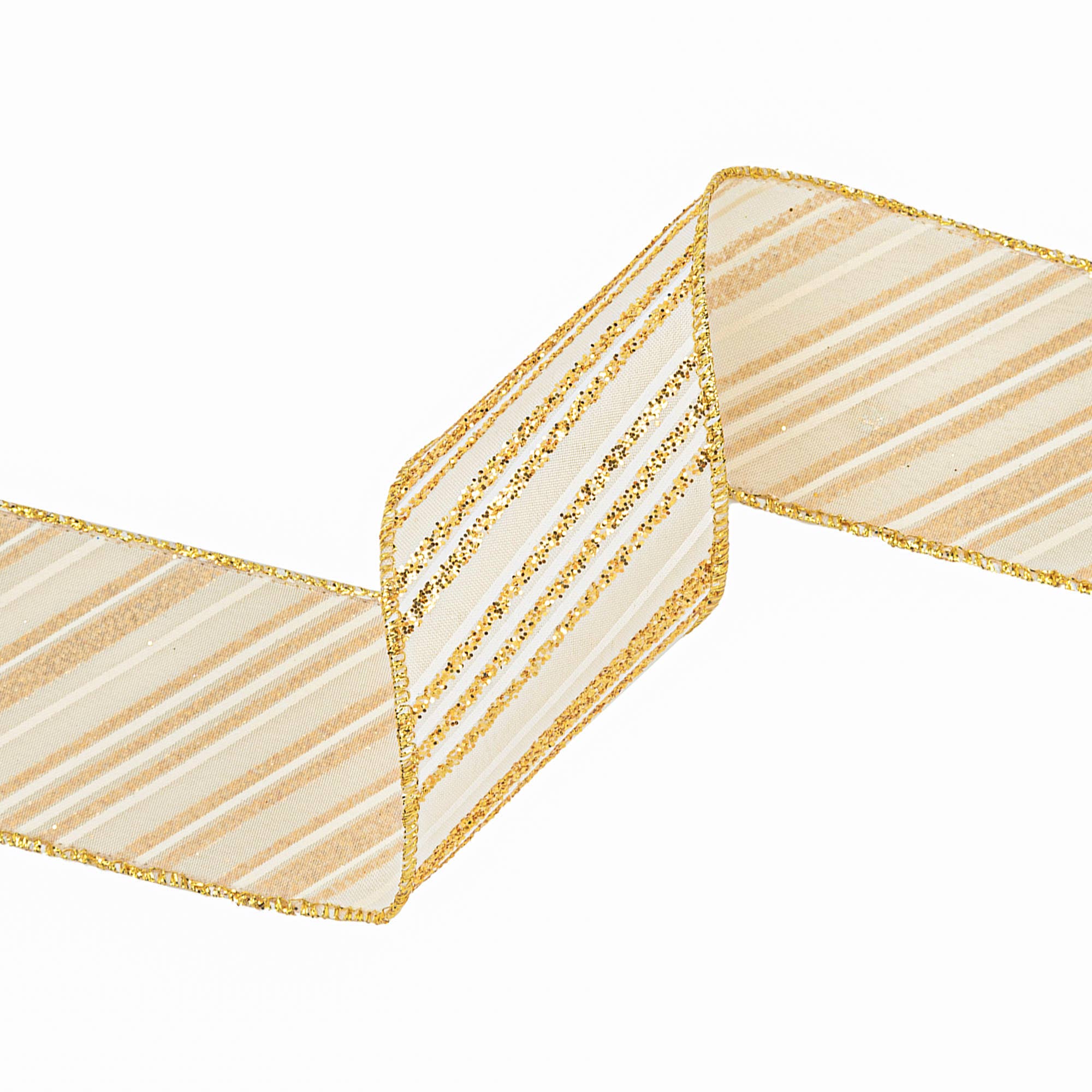 LA Ribbons Wholesale – wholesale Band – 2 1/2" Trådband | "Glitterrandigt" Antikvitt/Guld | 10 Yards Rulle3