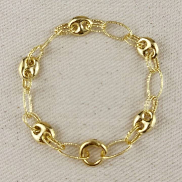 18K Gold Filled Puffy Mariner Bracelet With Carabiner Clasp for wholesale by GoldFi