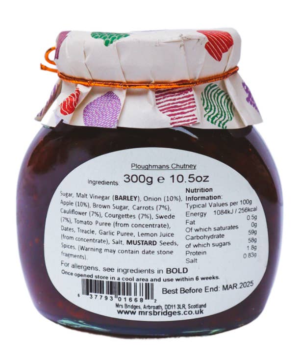 Mrs Bridges - Vente Chutneys - Pot de chutney du laboureur, tartinade salée1