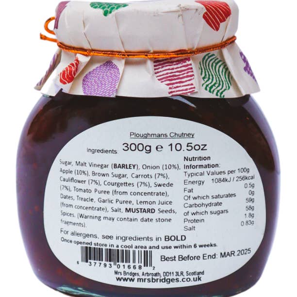 Mrs Bridges - Vente Chutneys - Pot de chutney du laboureur, tartinade salée1