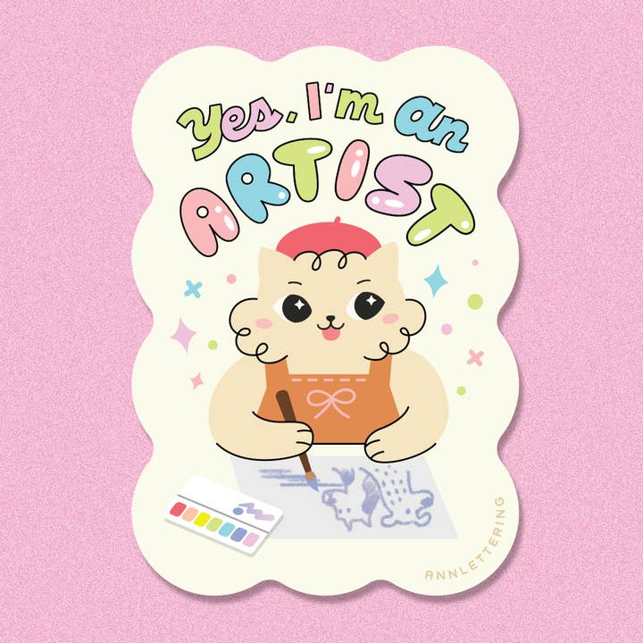 Yes, I'm an Artist Cat Sticker for wholesale by Annlettering