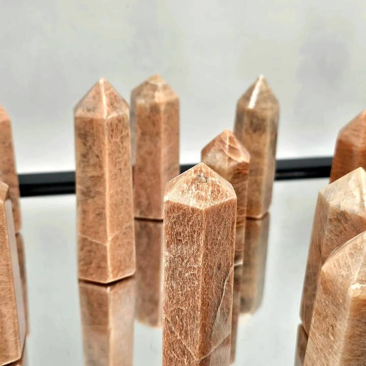 Peach Moonstone Crystal Prisms/ Towers 100-200g for wholesale by Distinction Crystals