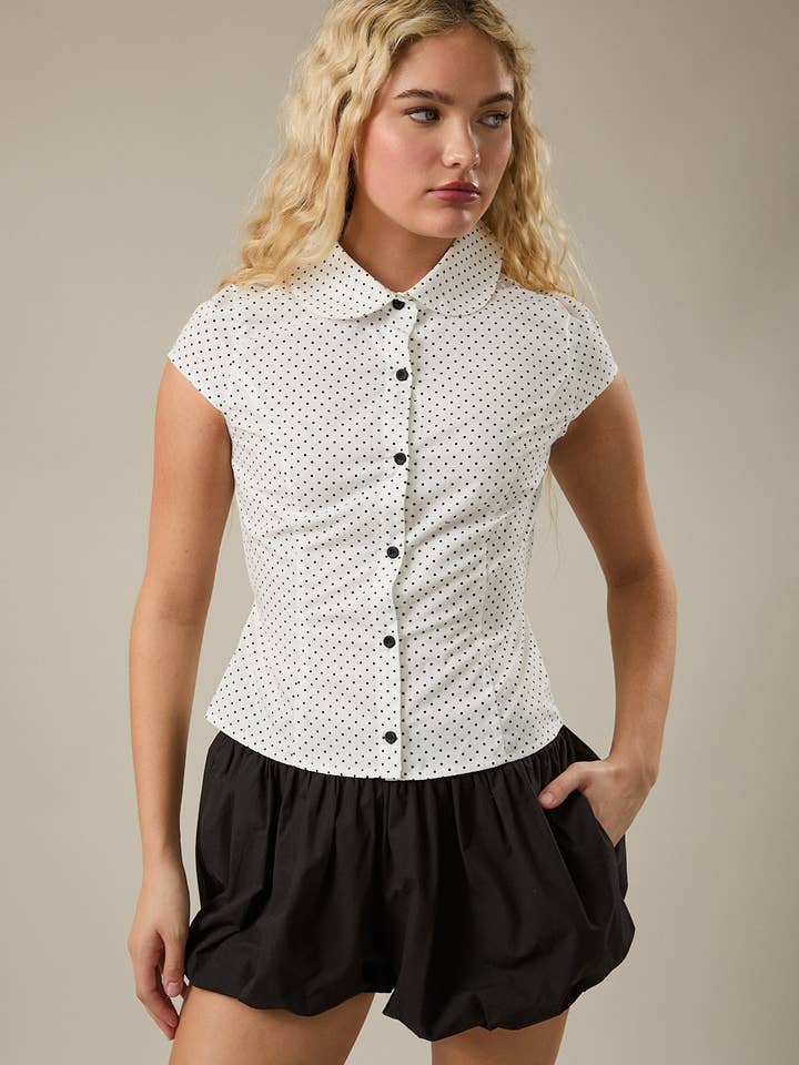 CAP SLEEVE POLKA DOT SHIRT for wholesale by LE LIS