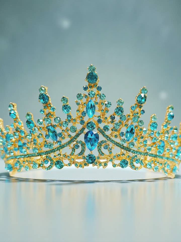 Couronne de mariée, diadème en or, couronne de princesse, couronne en cristal bleu pour la vente par Happy Dream Gifts