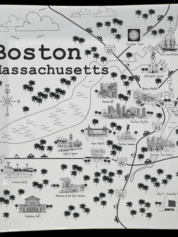 Boston B&W Map Large Square Platter for wholesale by The Dish