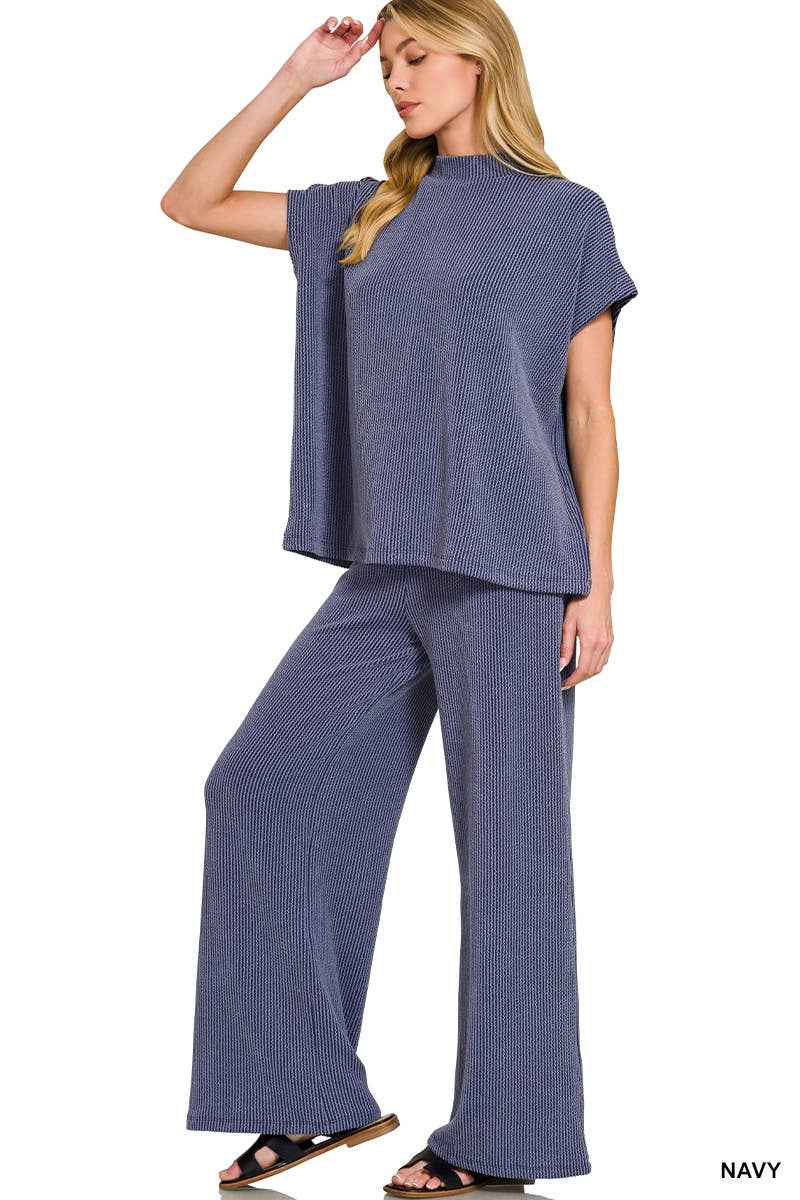 42POPS - Wholesale Lounge Set - Women's - `.0729 Raised Rib Short Sleeve Tee & Pants 2PC Set SI-284225