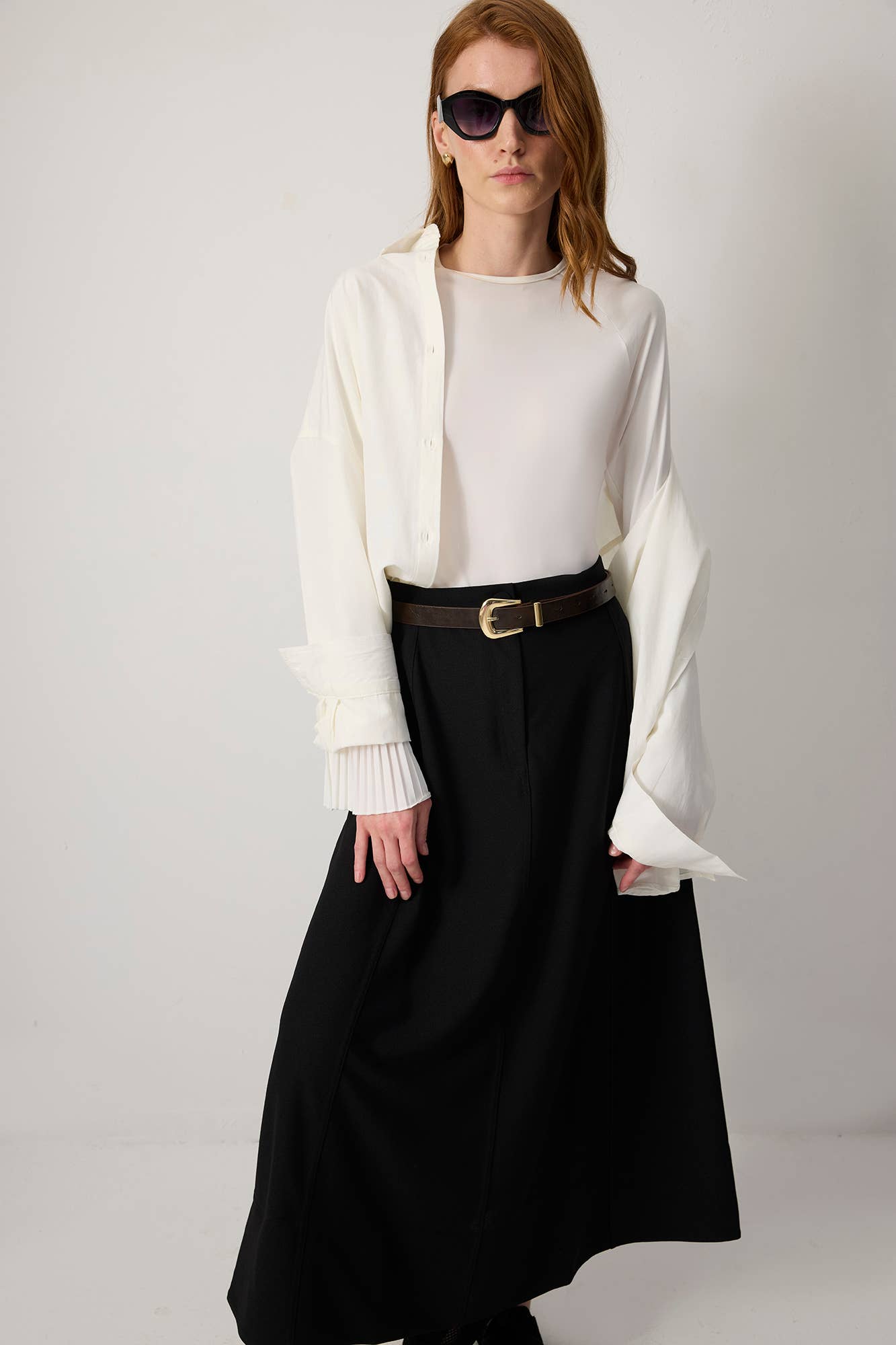 Schwarz SCHWARZER A-LINIEN CREPE MAXIROCK für den Großhandel auf Faire4