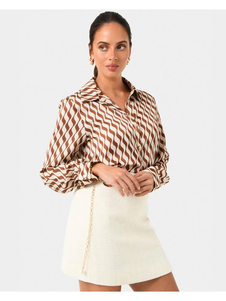 Brown Illusion Forcast Women's Inka Print Relaxed Shirt for wholesale on Faire