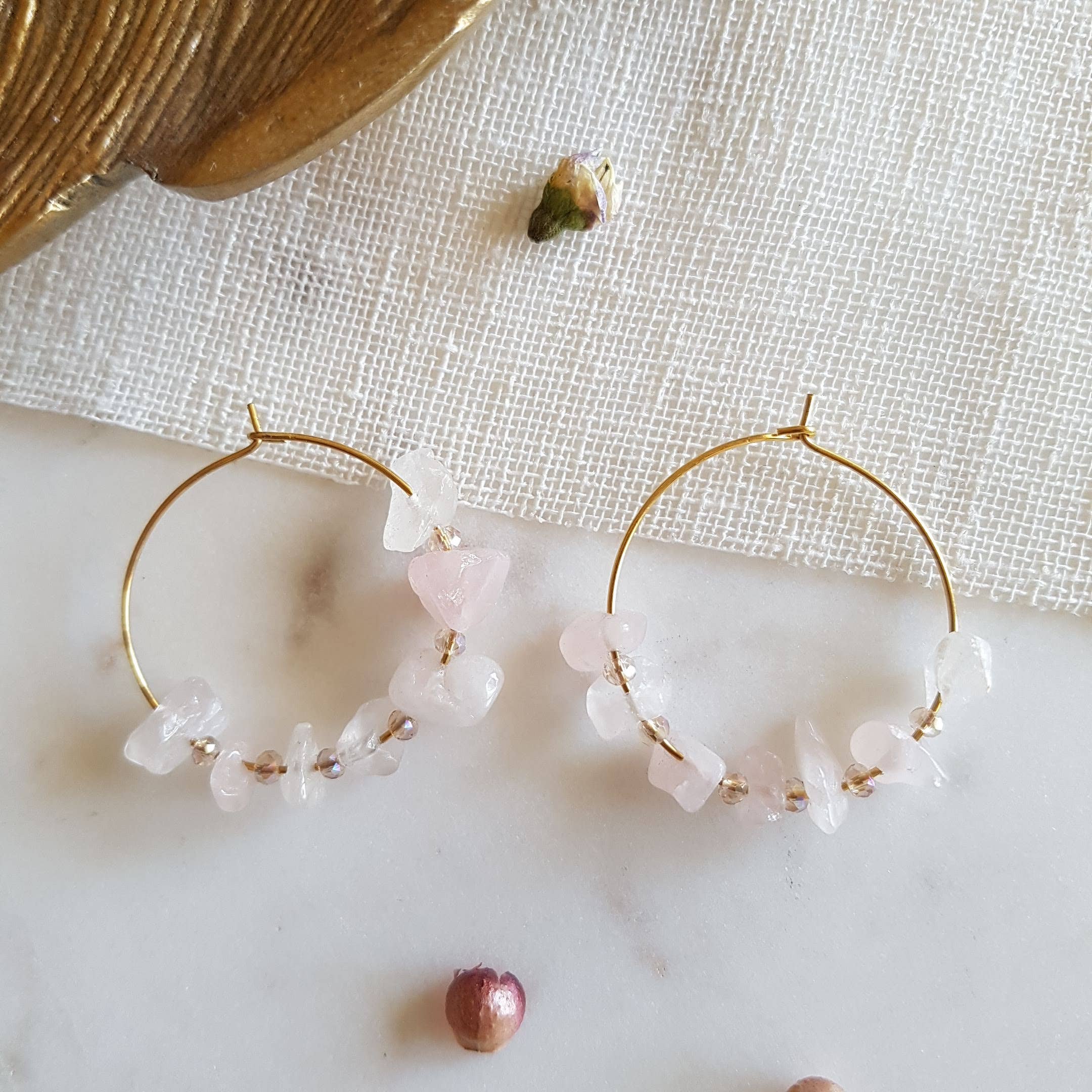 GINANDGER - Wholesale Hoop Earrings - PRISCA EARRINGS ROSE QUARTZ1