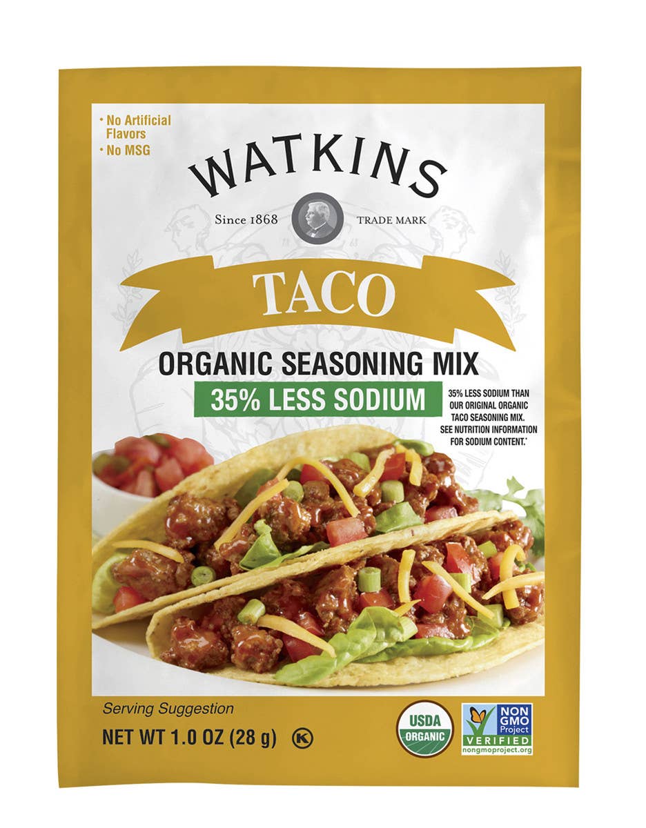 The Watkins Co. - Vente Mélanges d'épices séchées - Assaisonnement pour tacos biologique à teneur réduite en sodium, 1,0 oz