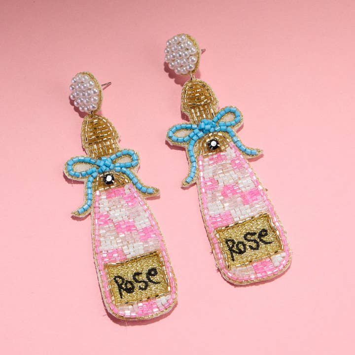 Beaded Rosé Bottle Earrings – Fun Statement Jewelry for wholesale by Frem