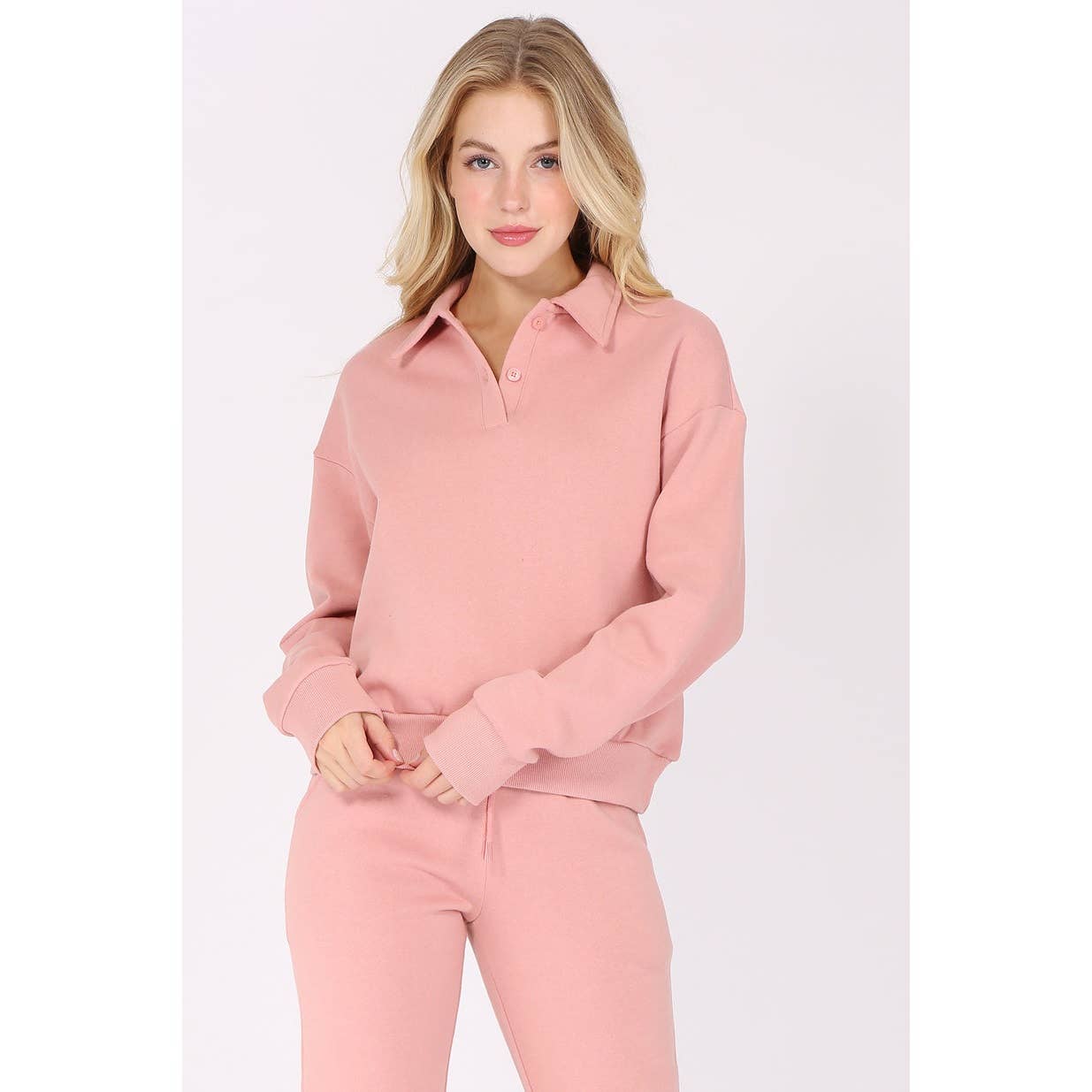 UP CLOTHING – wholesale Sweatshirt – Women's – Solid Fleece Polo Sweatshirt1