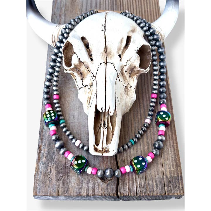 Boho Ranch Shop - Wholesale Beaded/Pearl Necklace - 2 Layered Western Style Navajo Pearl Dice Ball Bead Necklace