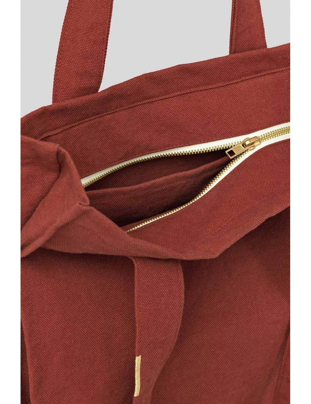 Les Pensionnaires – wholesale Tote bag – Women's – Rust Solid Organic Cotton Canvas Zipped Bag1